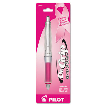 Pilot® Dr. Grip Center Of Gravity Breast Cancer Awareness Ballpoint Pen, Retractable, Medium 1mm, Black Ink, Silver-pink Barrel freeshipping - TVN Wholesale